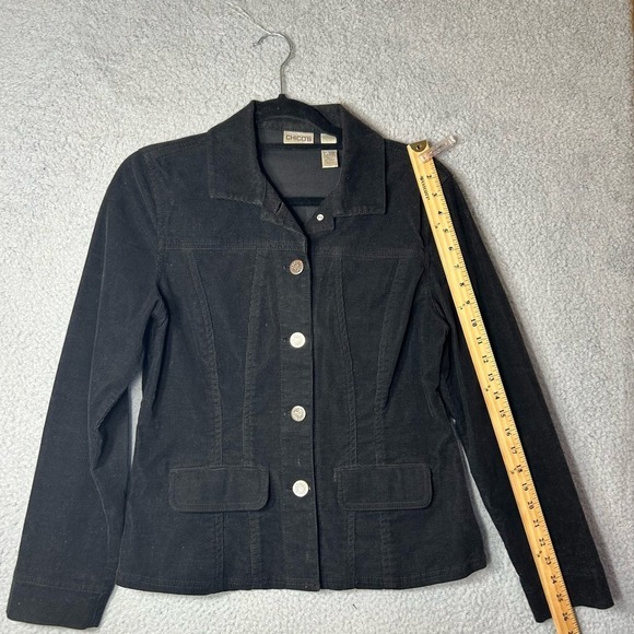 Chico's Jacket Womens 0 Small 4-6 Black Corduroy Snap Front Button Up Jacket - Picture 4 of 10